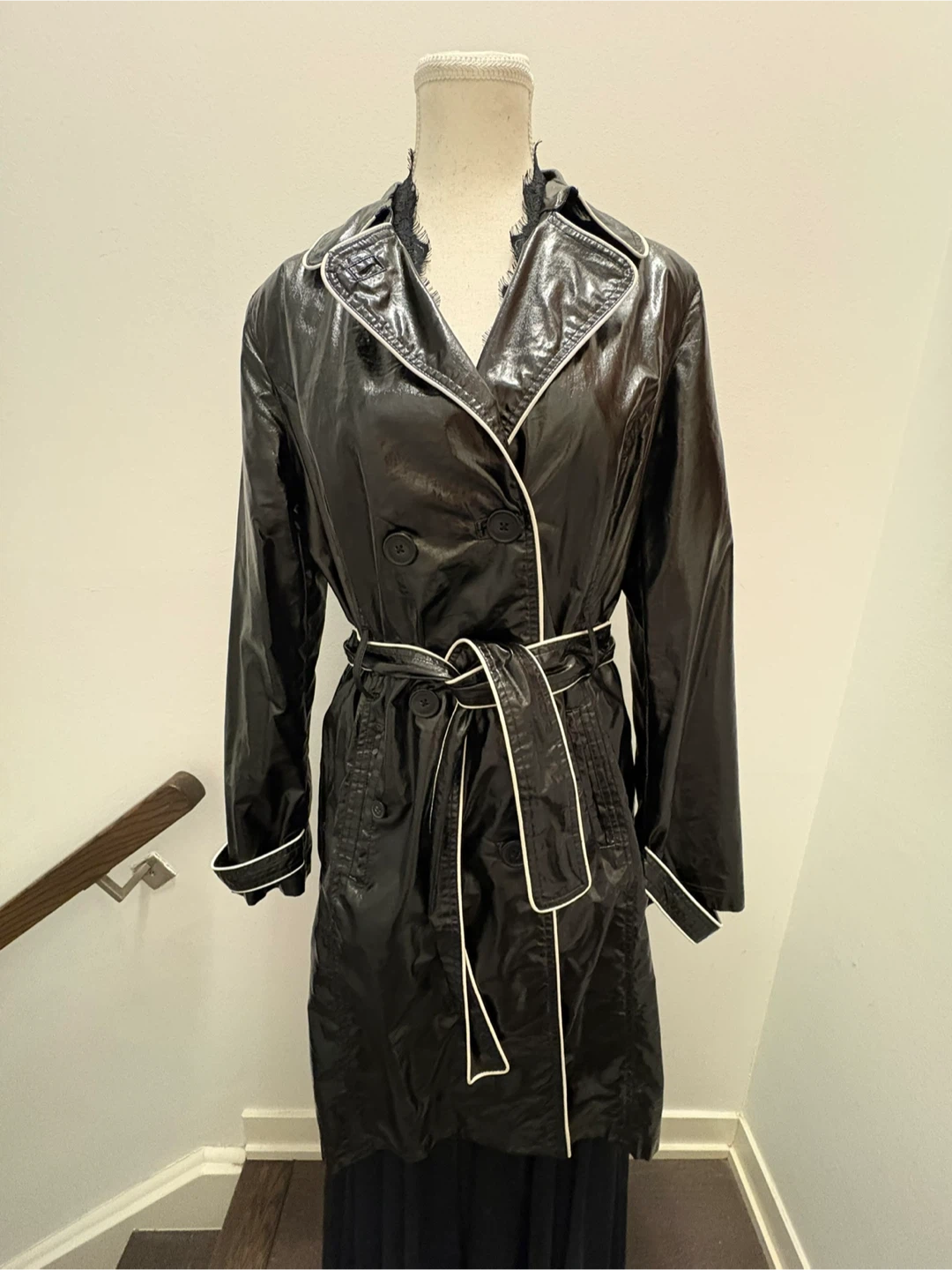 Isaac Mizrahi LIVE! Black Patent Trench Coat