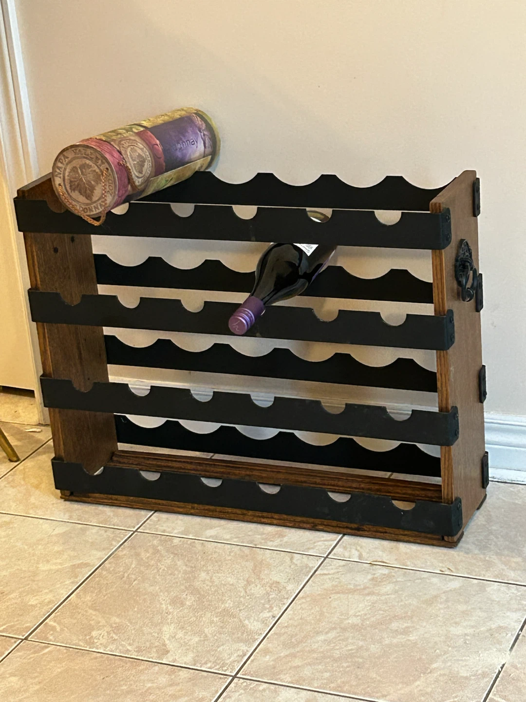 Wooden Wine Rack with Decorative Handle