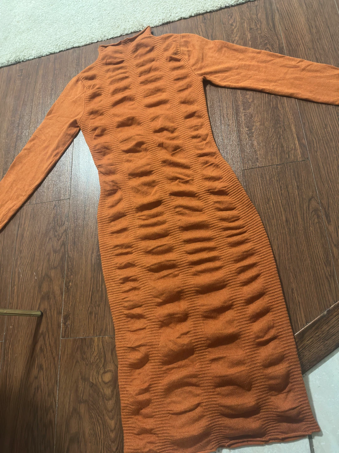 Orange Ruched Mock Neck Long Sleeve Dress - photo 2