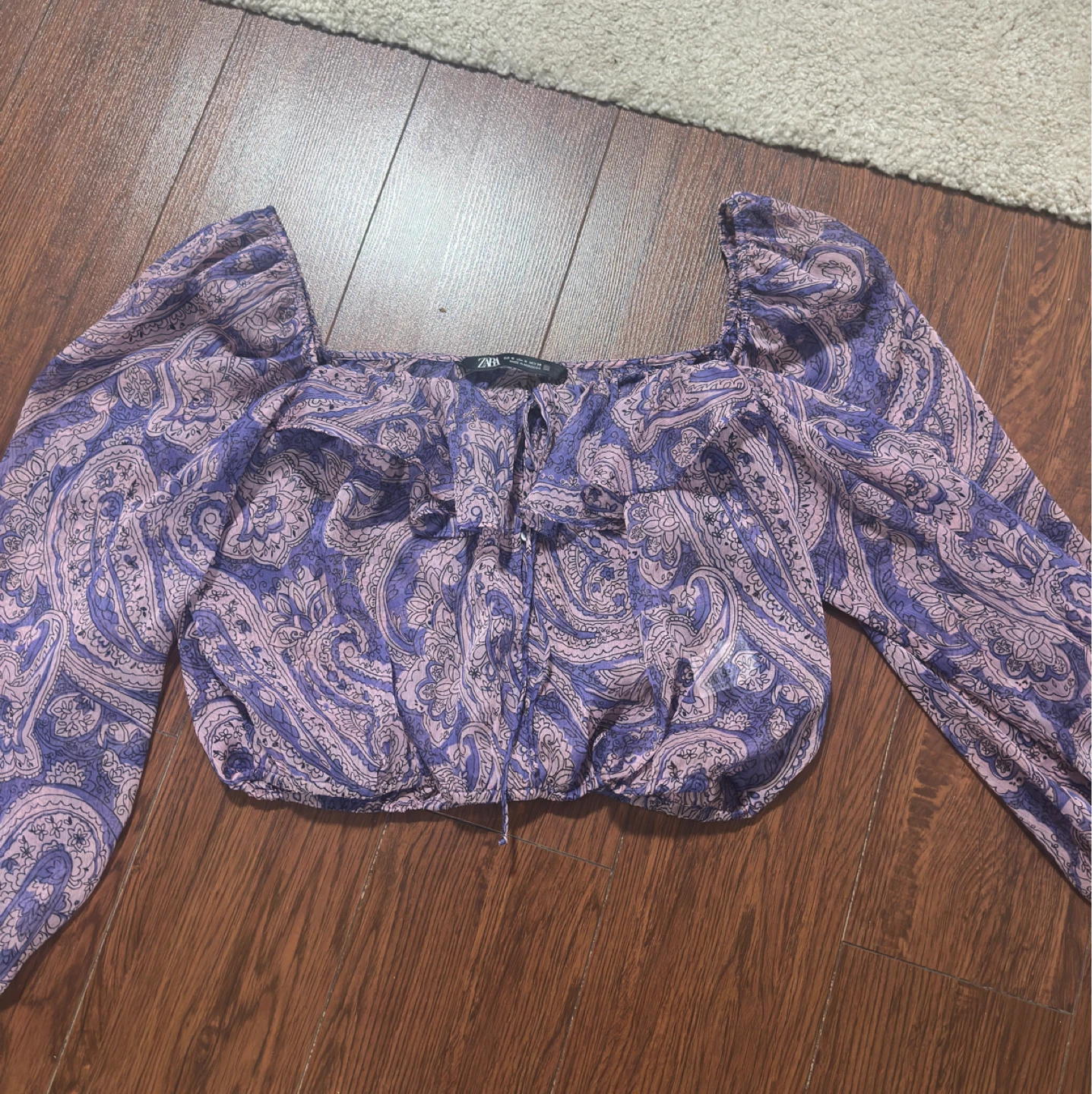 Zara Paisley Print Long Sleeve Crop Top