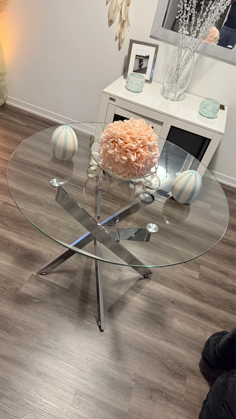 Gently Used Glass Top Dining Table with Metal Base
