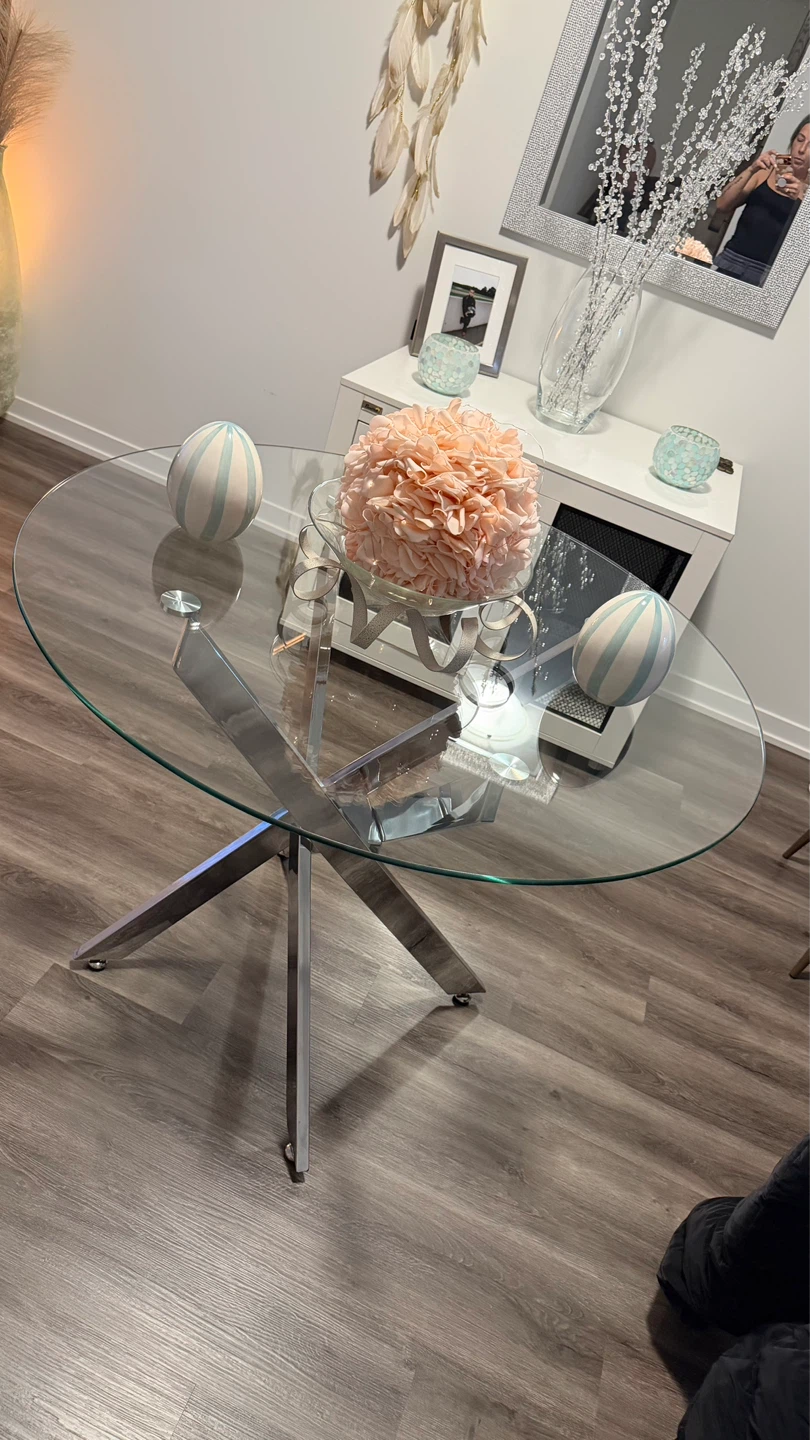 Gently Used Glass Top Dining Table with Metal Base - photo 2