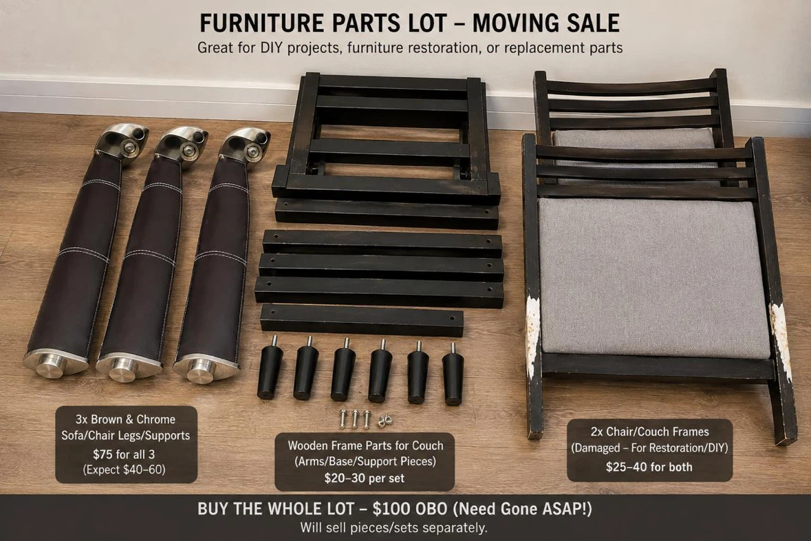 3x Brown & Chrome Sofa/Chair Legs/Supports