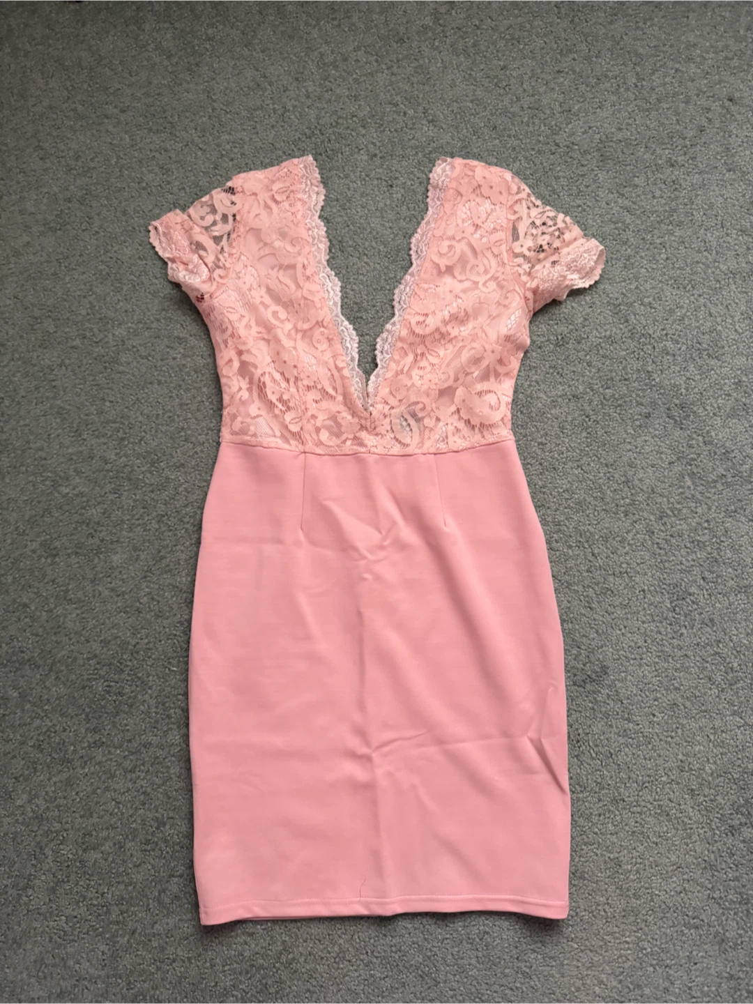 NEW- Club L Pink Lace V-Neck Bodycon Dress