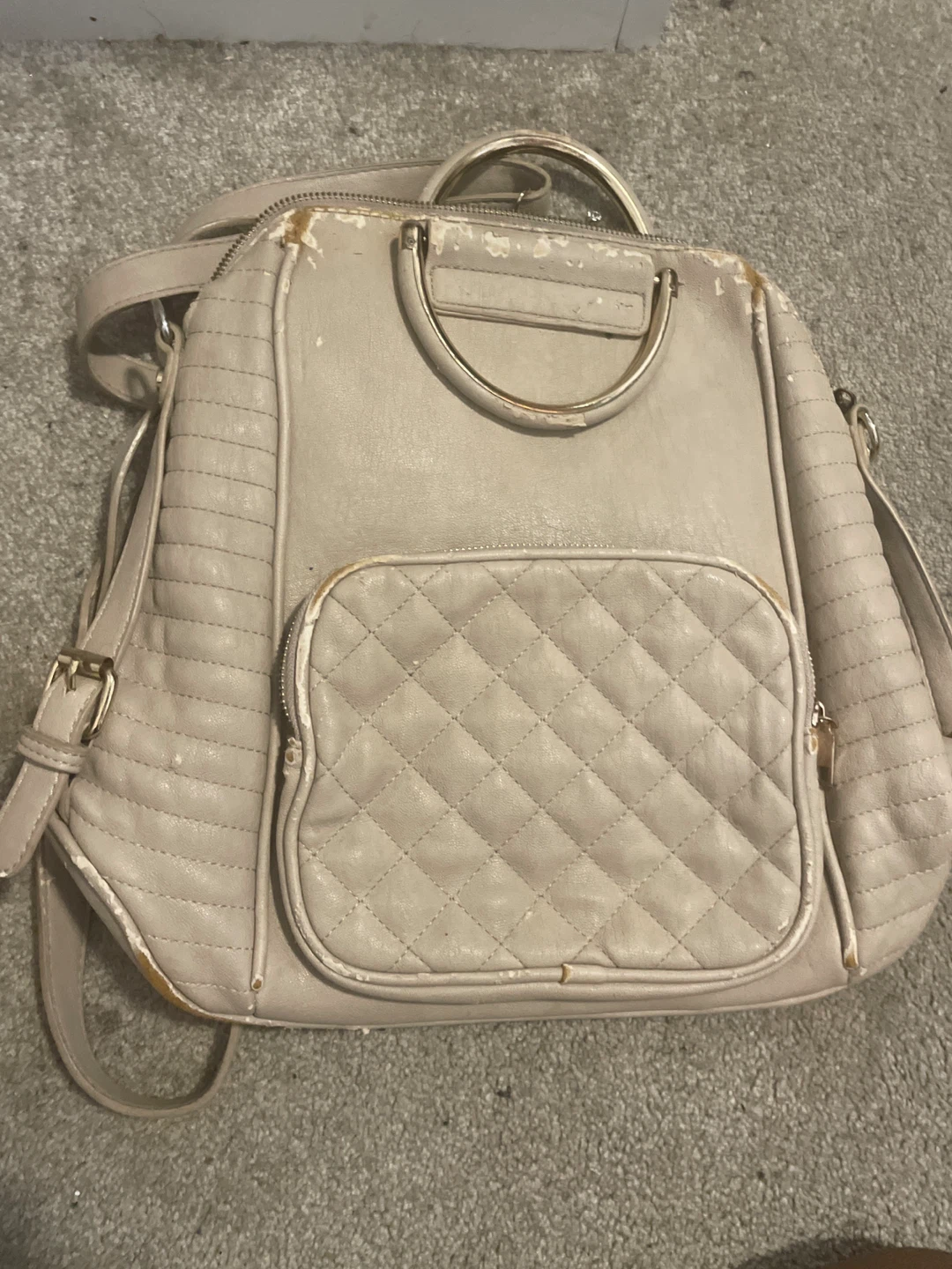 Betsey Johnson Beige Quilted Satchel Handbag