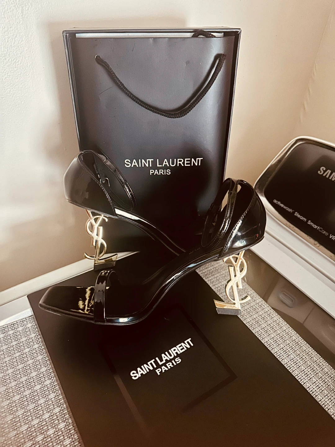 Saint Laurent Black Patent Heels with YSL Heel