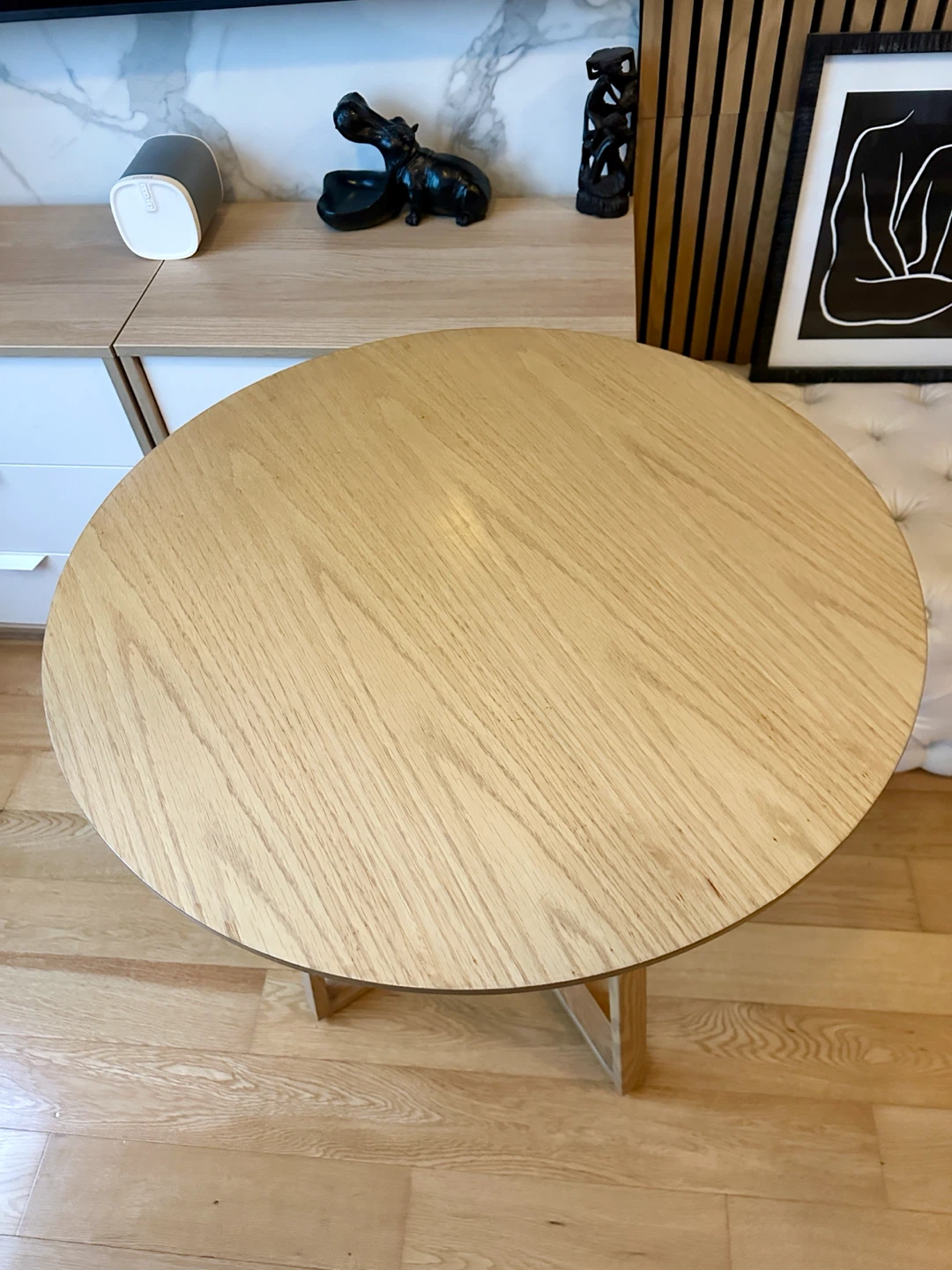 MODERN MINIMALIST WHITE OAK DINING TABLE ROUND / BOHO CHIC DESK - photo 2