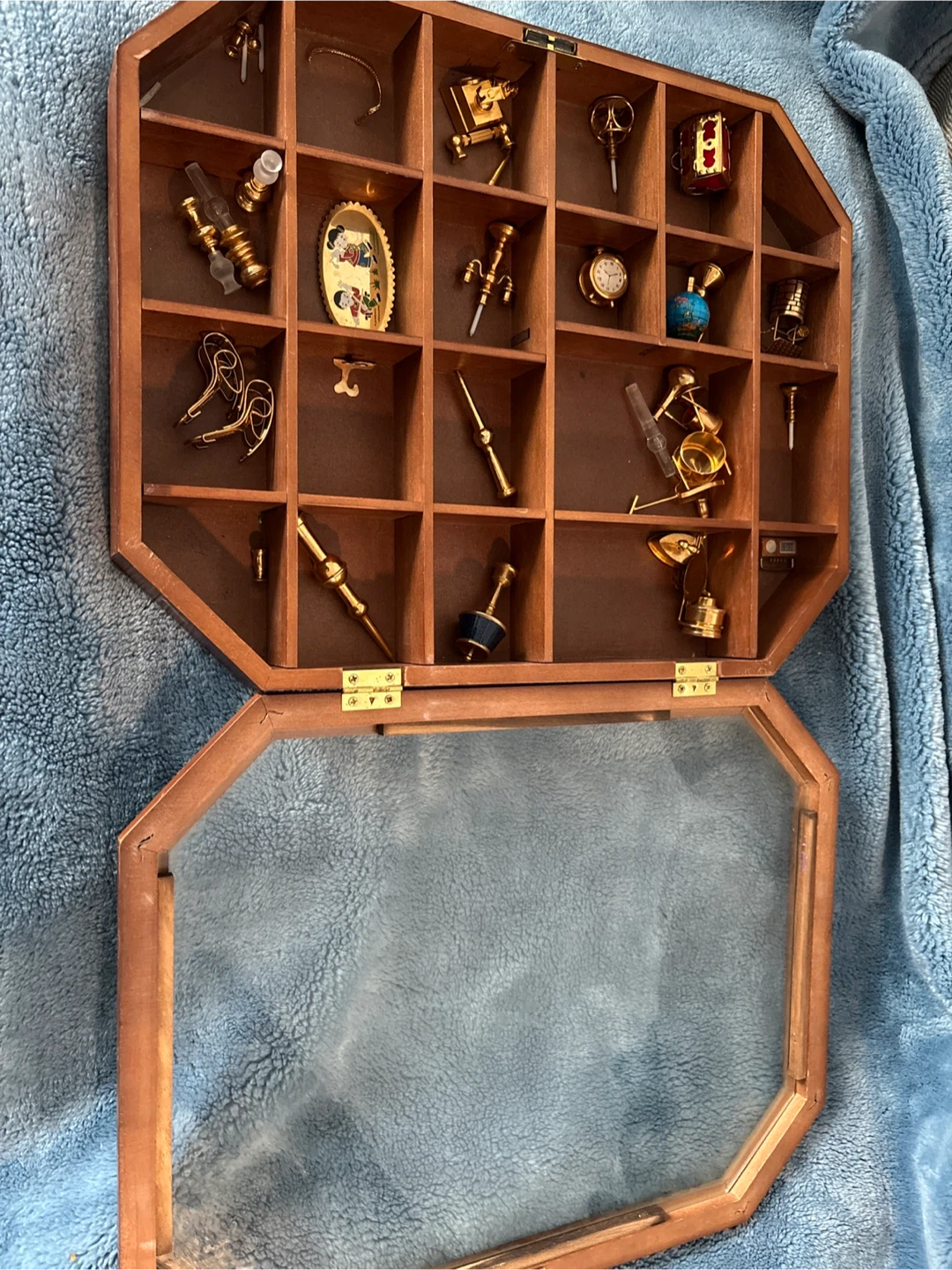 Vintage Wooden Display Case with Miniatures