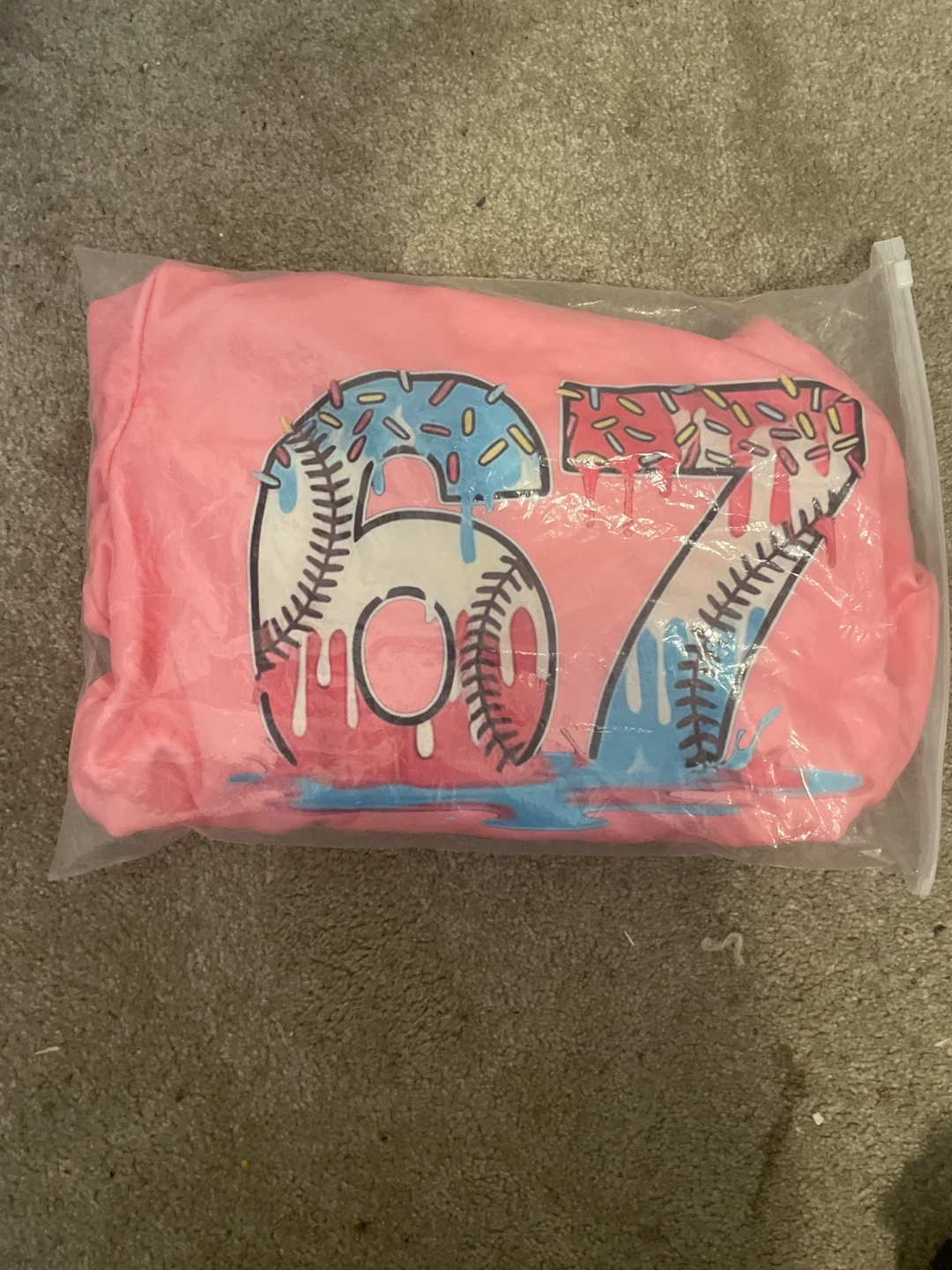Pink Hoodie with "67" Donut Baseball Graphic - photo 5