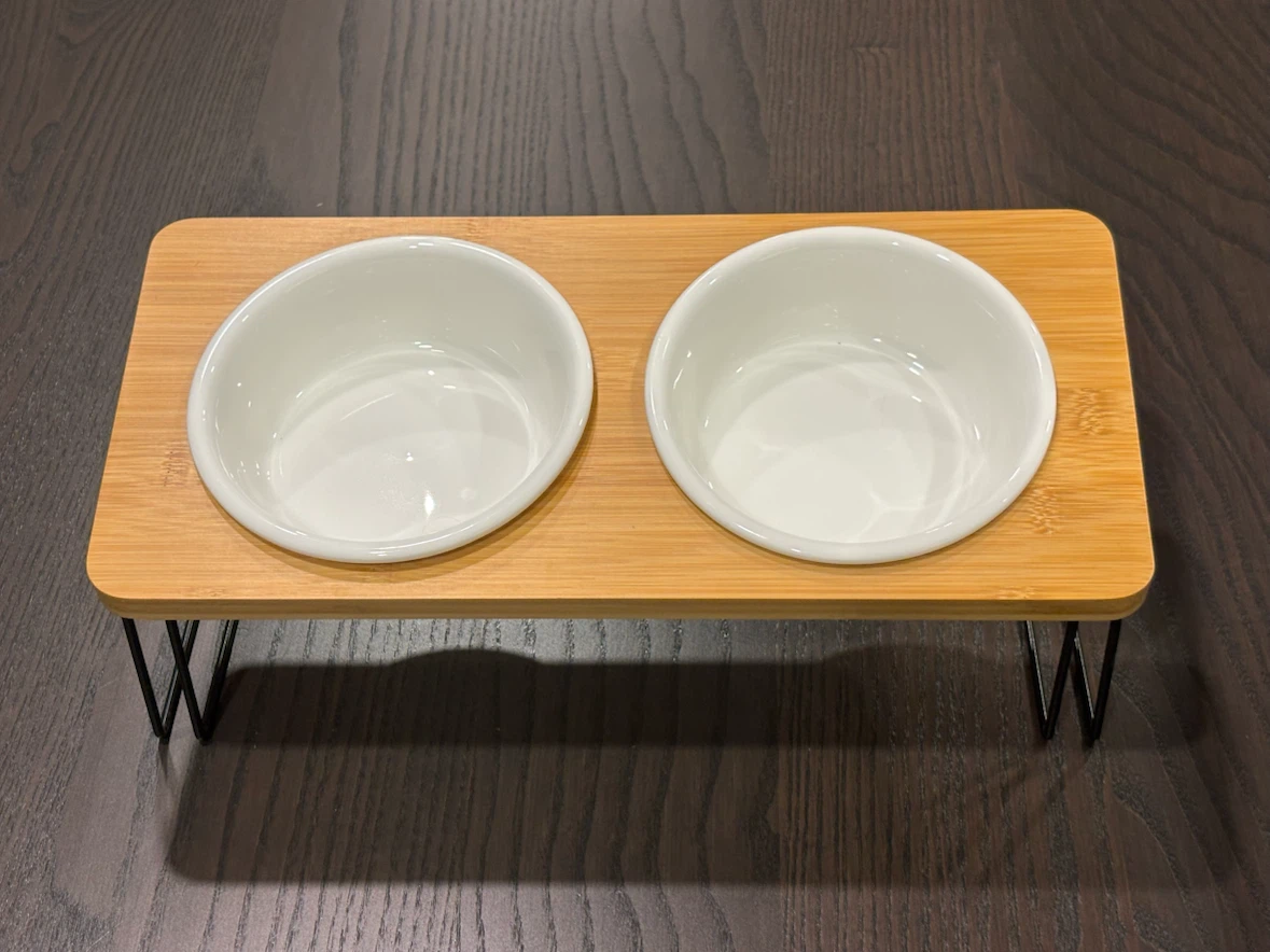 Bamboo Double Pet Bowl Feeder Stand