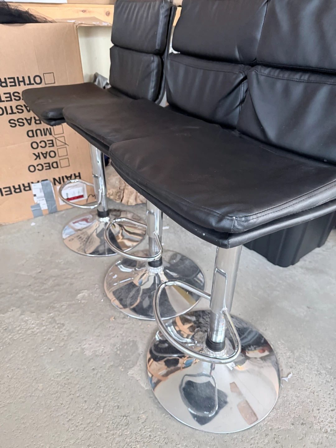 Set of 3 Black Faux Leather Bar Stools