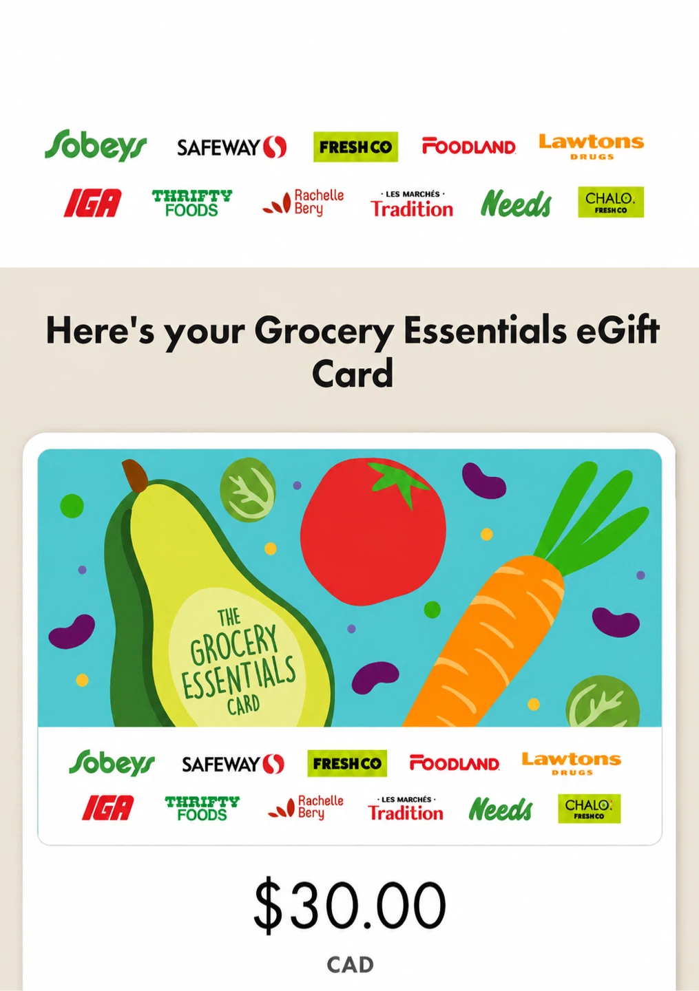 $30 Grocery Essentials eGift Card - Selling for $20