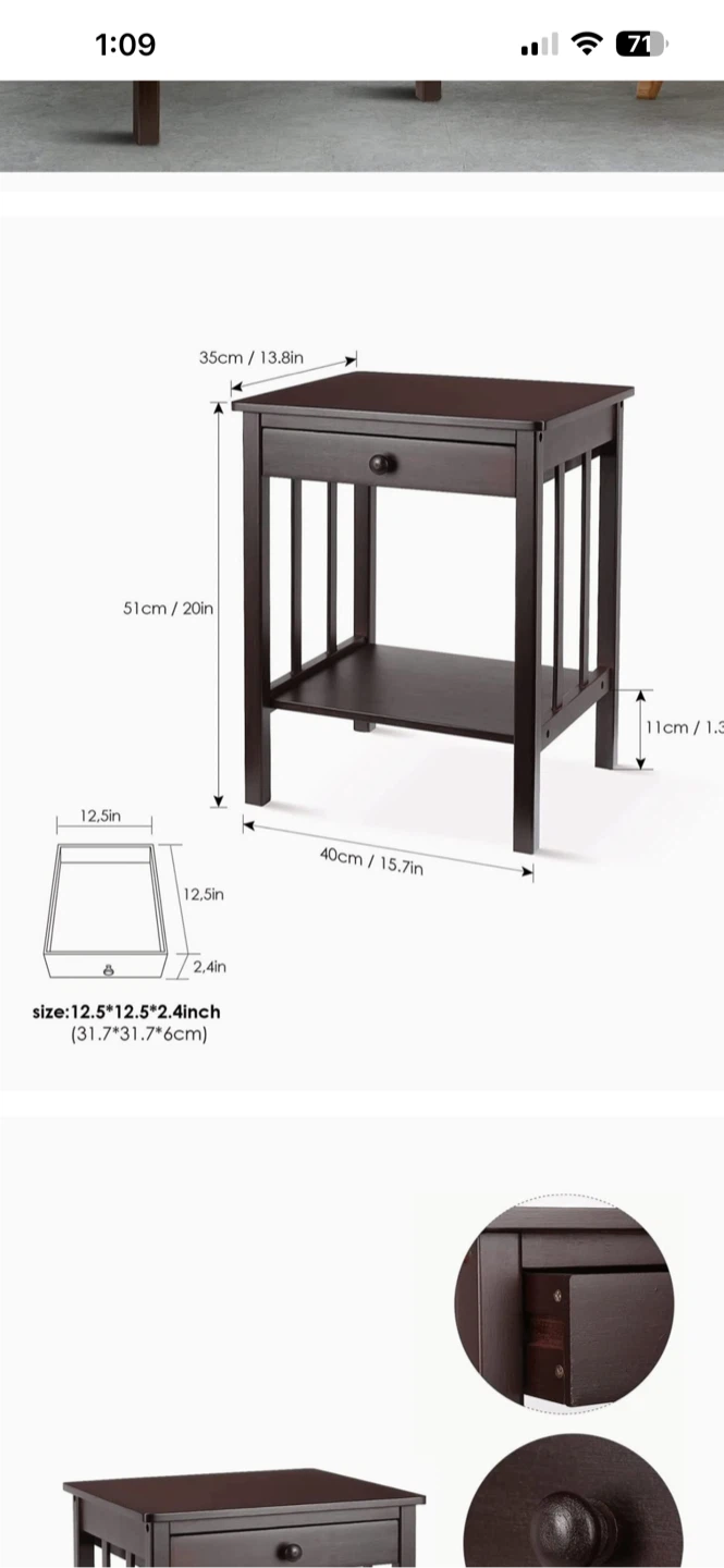Dark Brown End Table with Drawer - photo 3