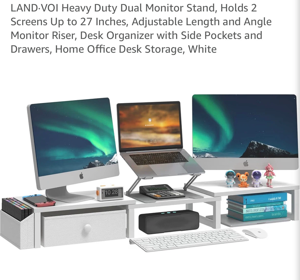 LAND-VOI Heavy Duty Dual Monitor Stand - White