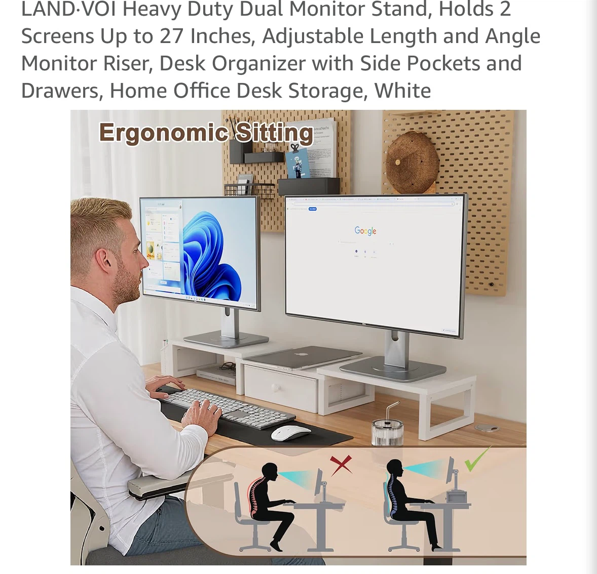LAND-VOI Heavy Duty Dual Monitor Stand - White - photo 2