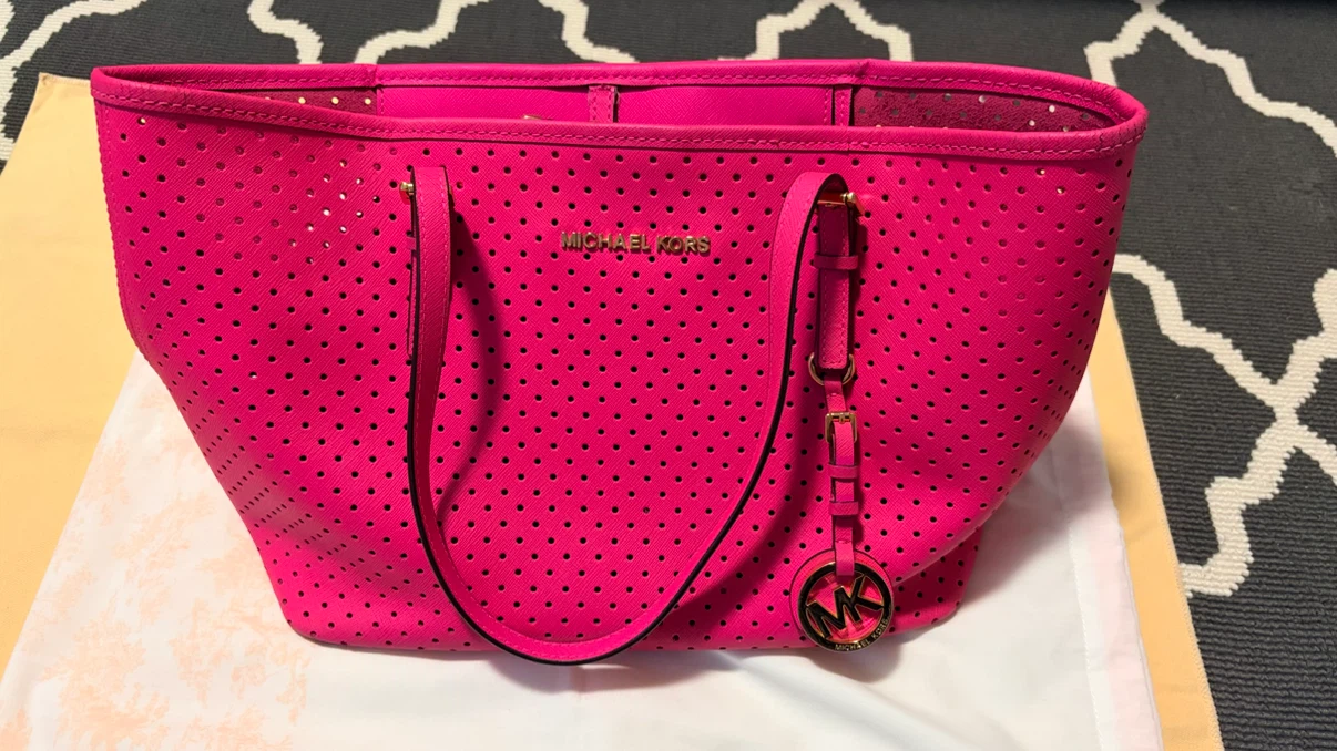 Michael Kors Dark Pink Perforated Tote Bag