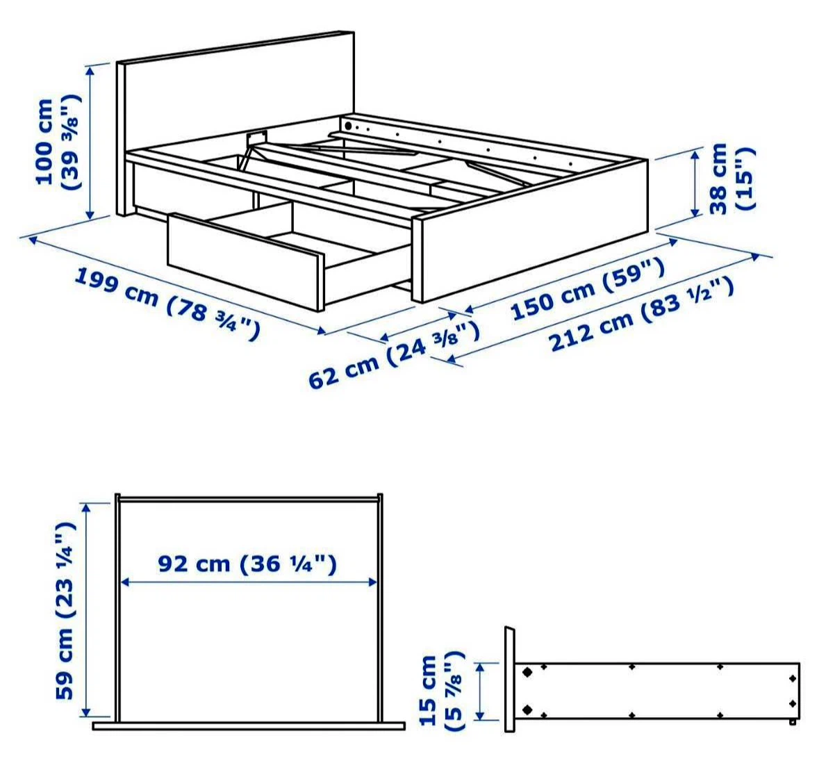 White Full/Double Bed Frame with Storage Drawers - photo 2