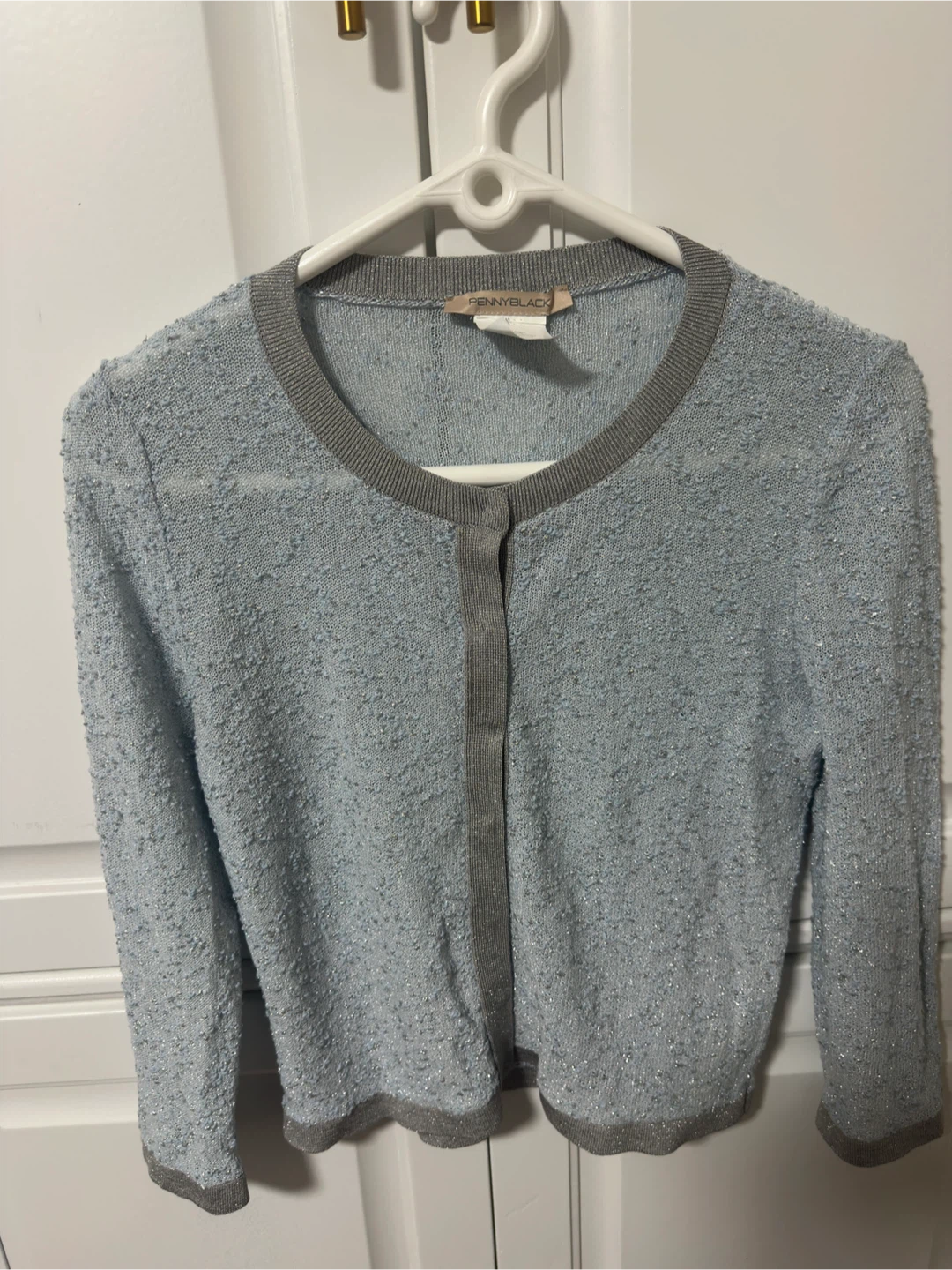 designer sparkly light blue cardigan