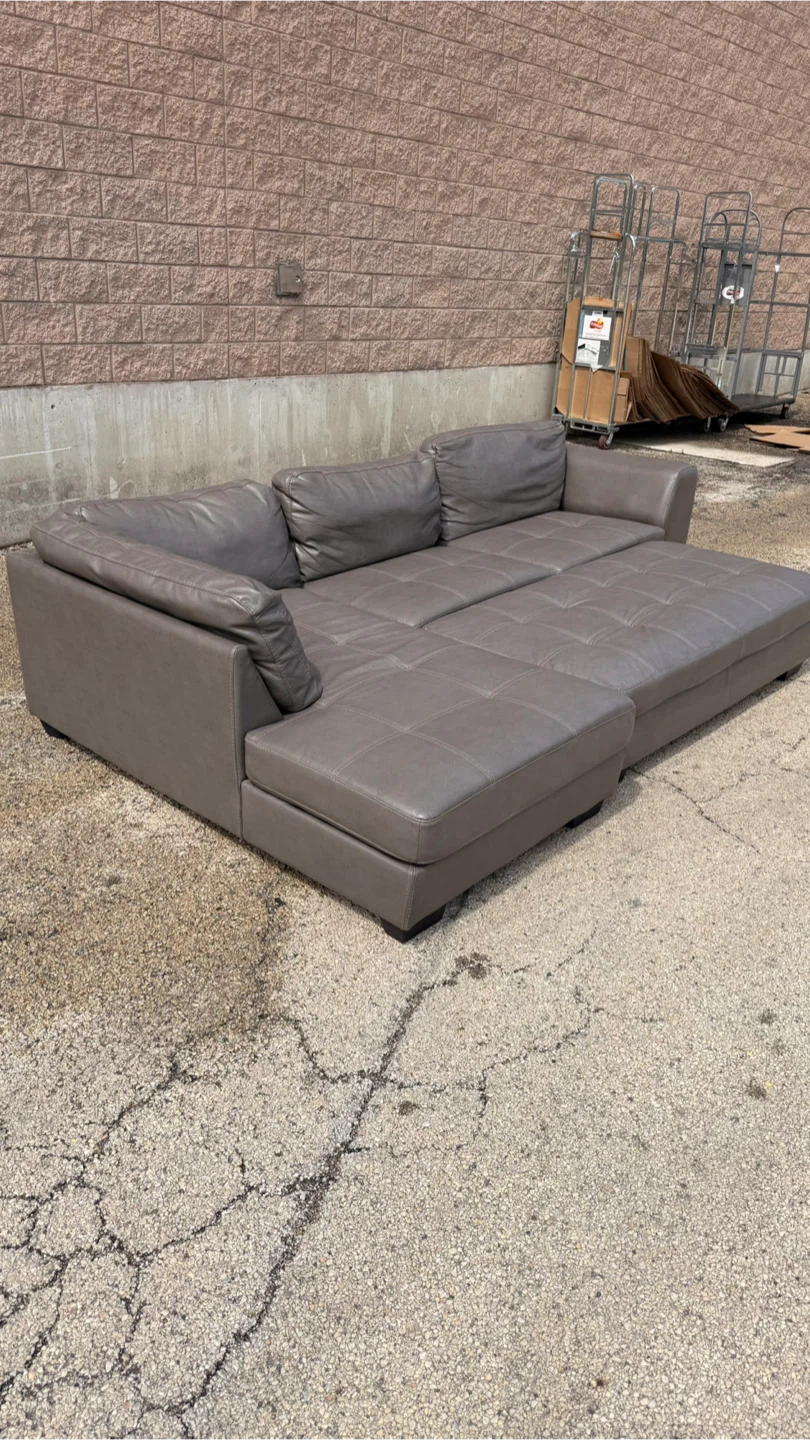 Gray Leather Sectional Sofa with Ottoman - photo 5