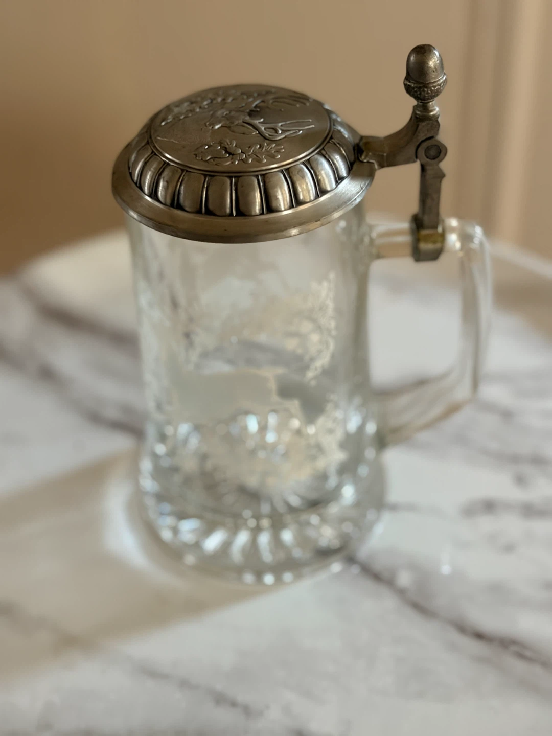 Glass Beer Stein with Pewter Lid