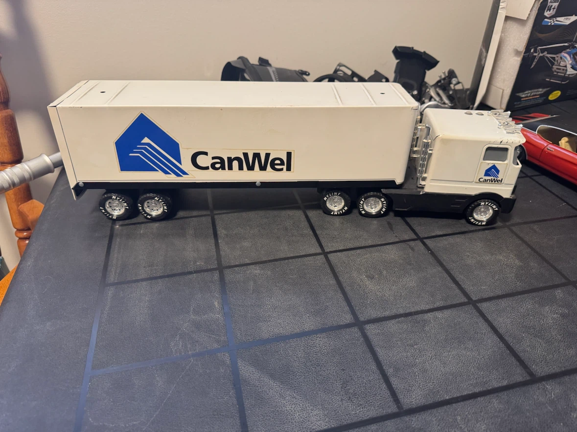 Large Scale Vintage Pressed Steel Semi Truck and Trailer.