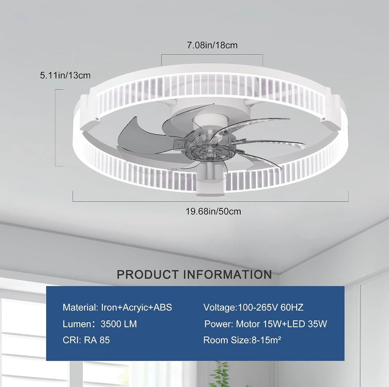 Crystal Like Design White Ceiling Fan with Light - photo 2