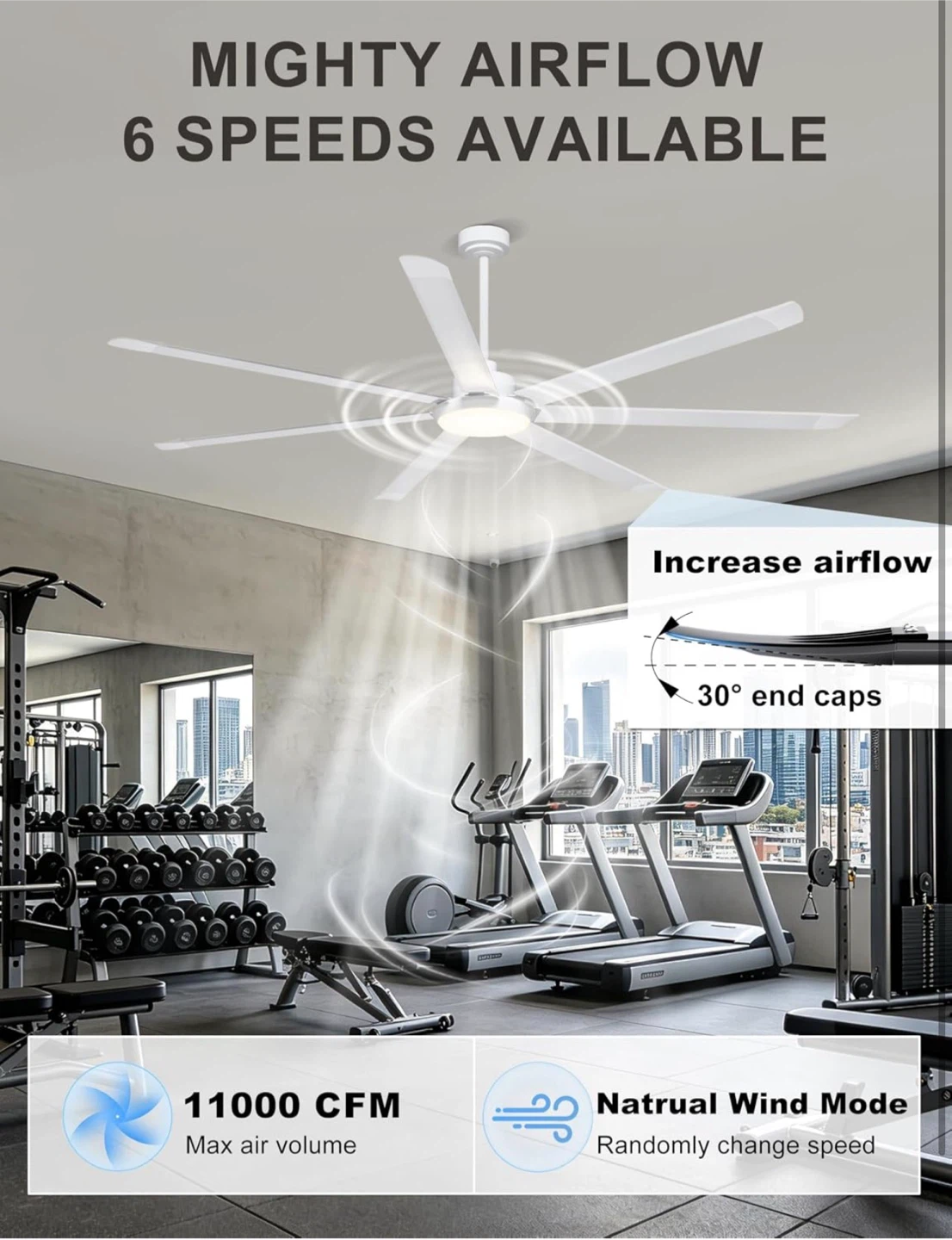 Massive 84 Inch White Aluminum Ceiling Fan with Light and Remote - photo 2