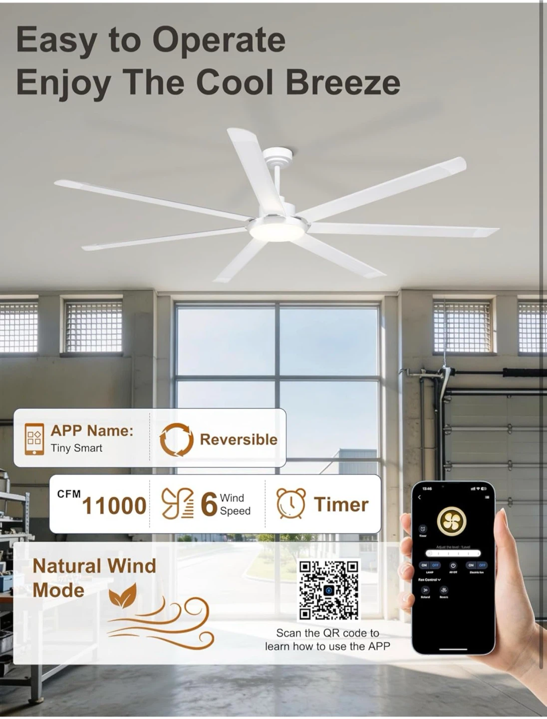 Massive 84 Inch White Aluminum Ceiling Fan with Light and Remote - photo 5