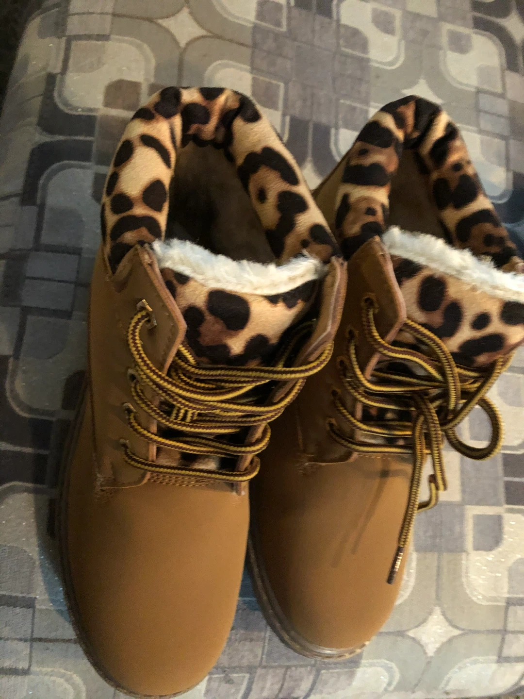 Brown Leopard Print Lined Lace-Up Boots - photo 2