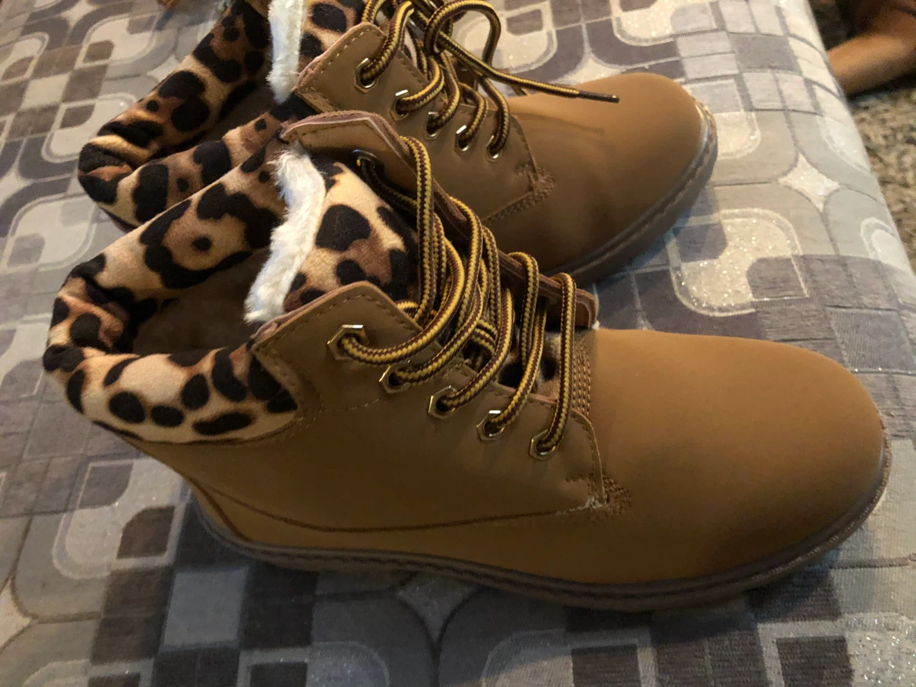 Brown Leopard Print Lined Lace-Up Boots - photo 3