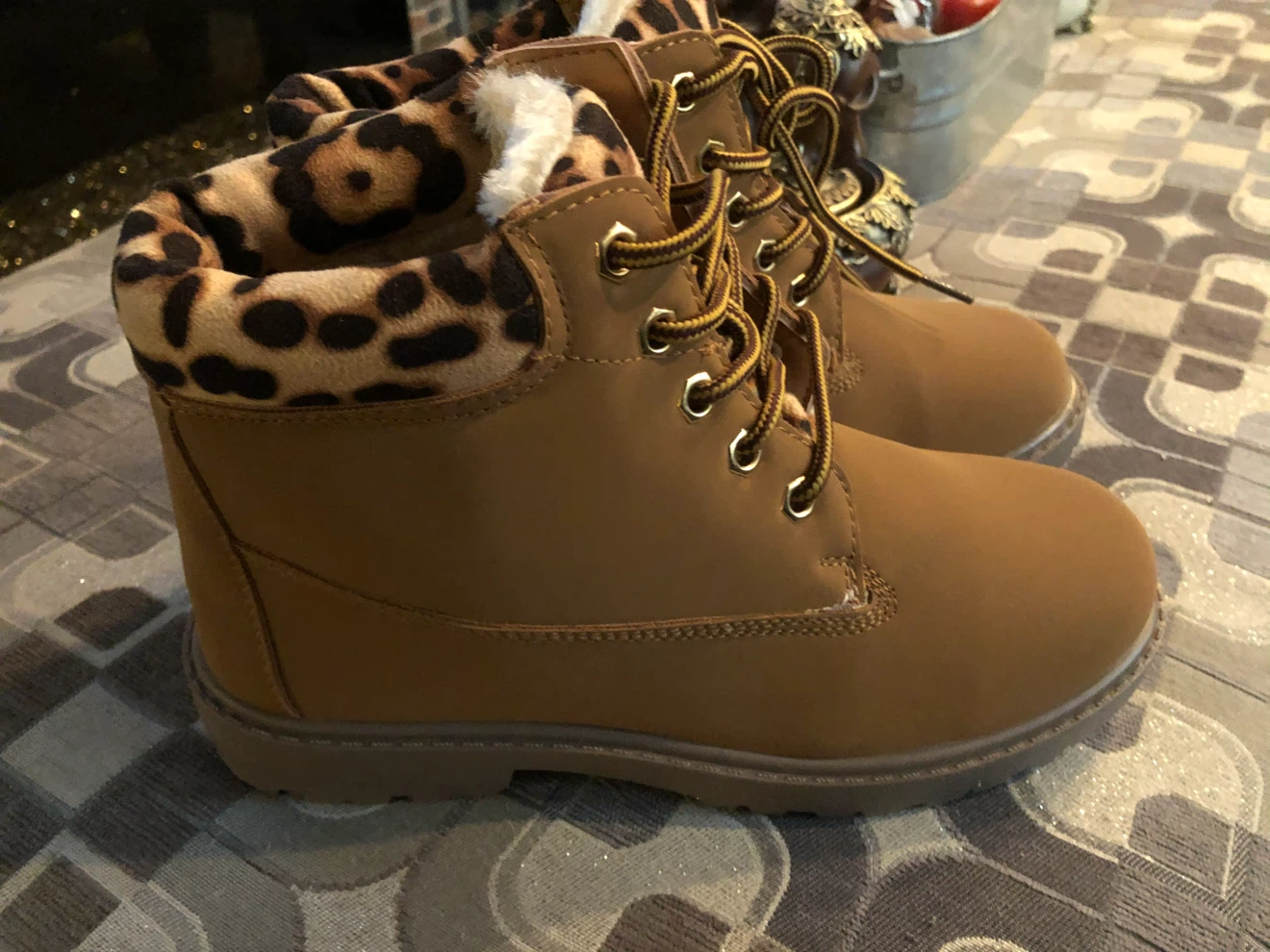 Brown Leopard Print Lined Lace-Up Boots - photo 4