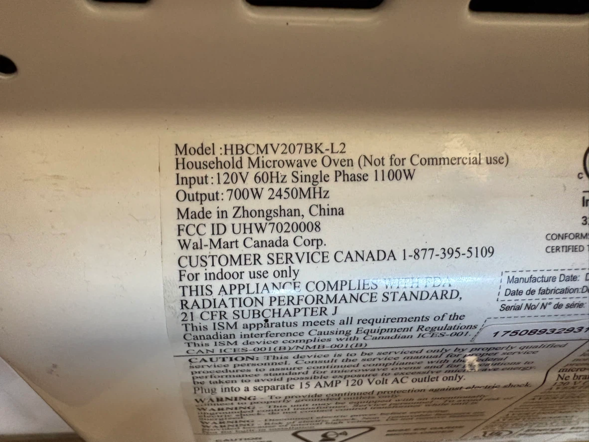 Hamilton Beach Microwave HBCMV207BK-L2 - photo 3