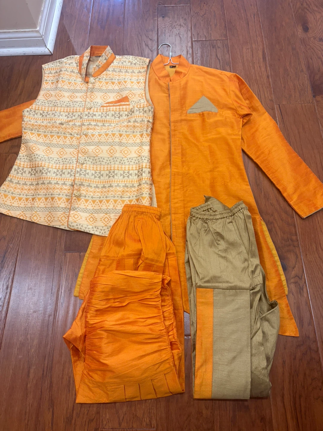 Boys' Orange Kurta Pajama Set with Vest