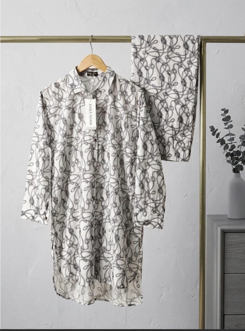 Zara Noor Printed Shirt & Trouser Set - Size large