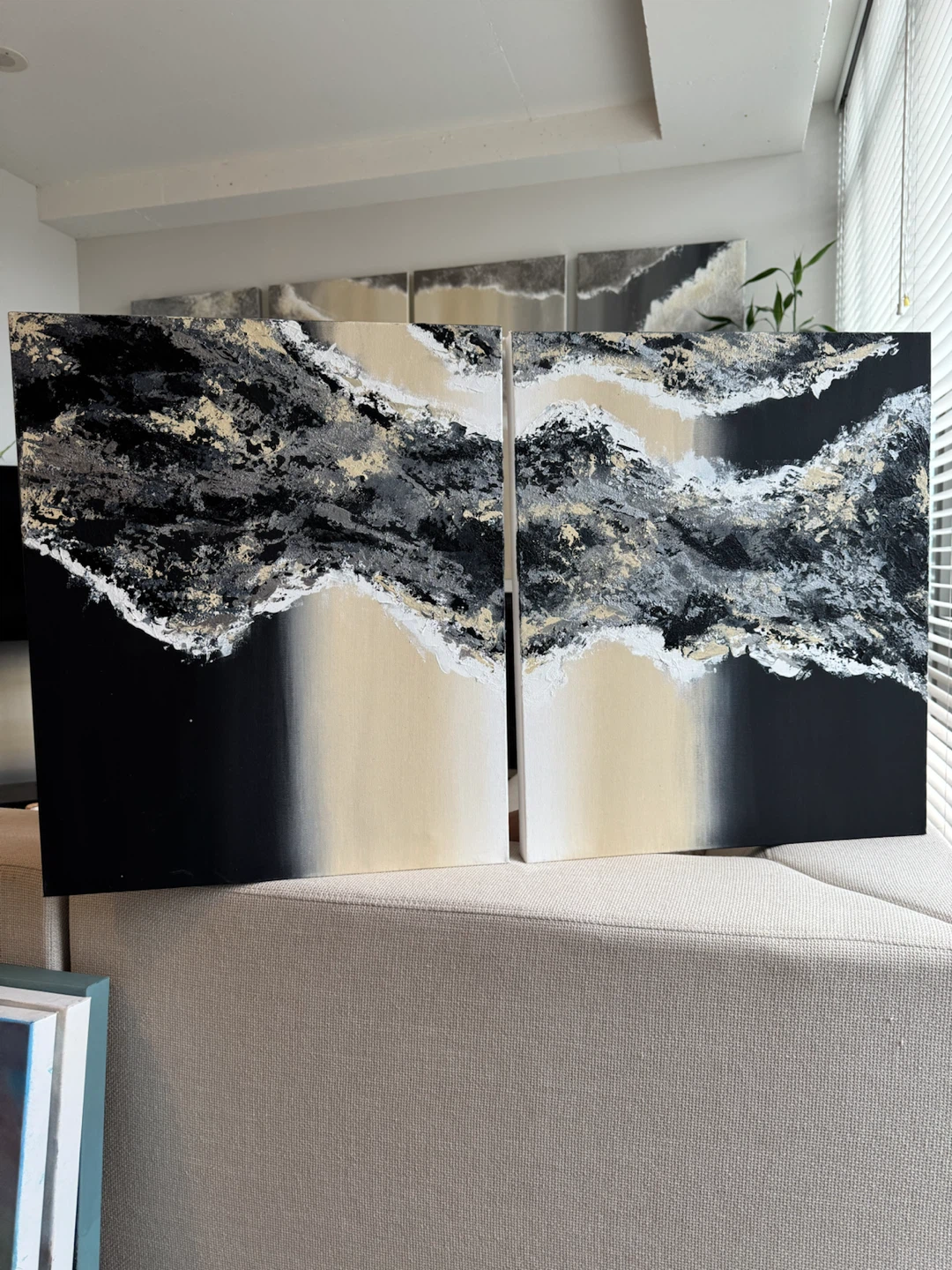 Original Textured Painting Black Cream