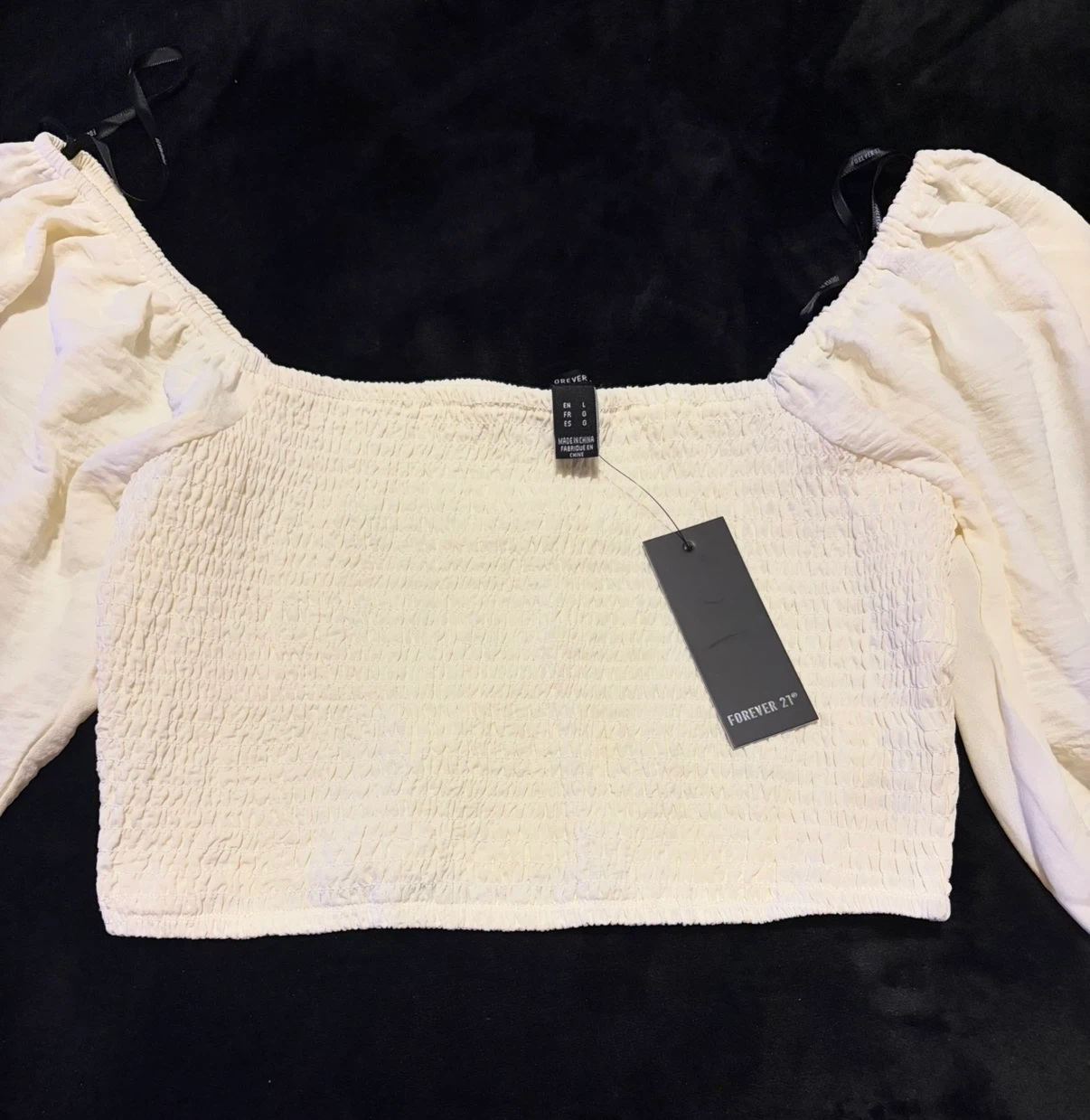 Beautiful Cream Smocked Puff Sleeve Crop Top - photo 2