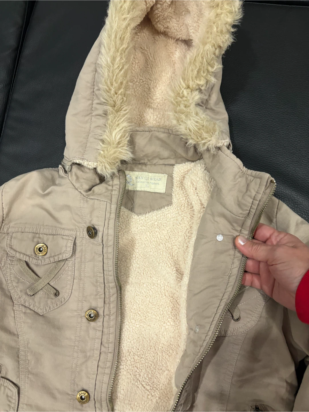 Girls XL Tan Sherpa Lined Hooded Jacket