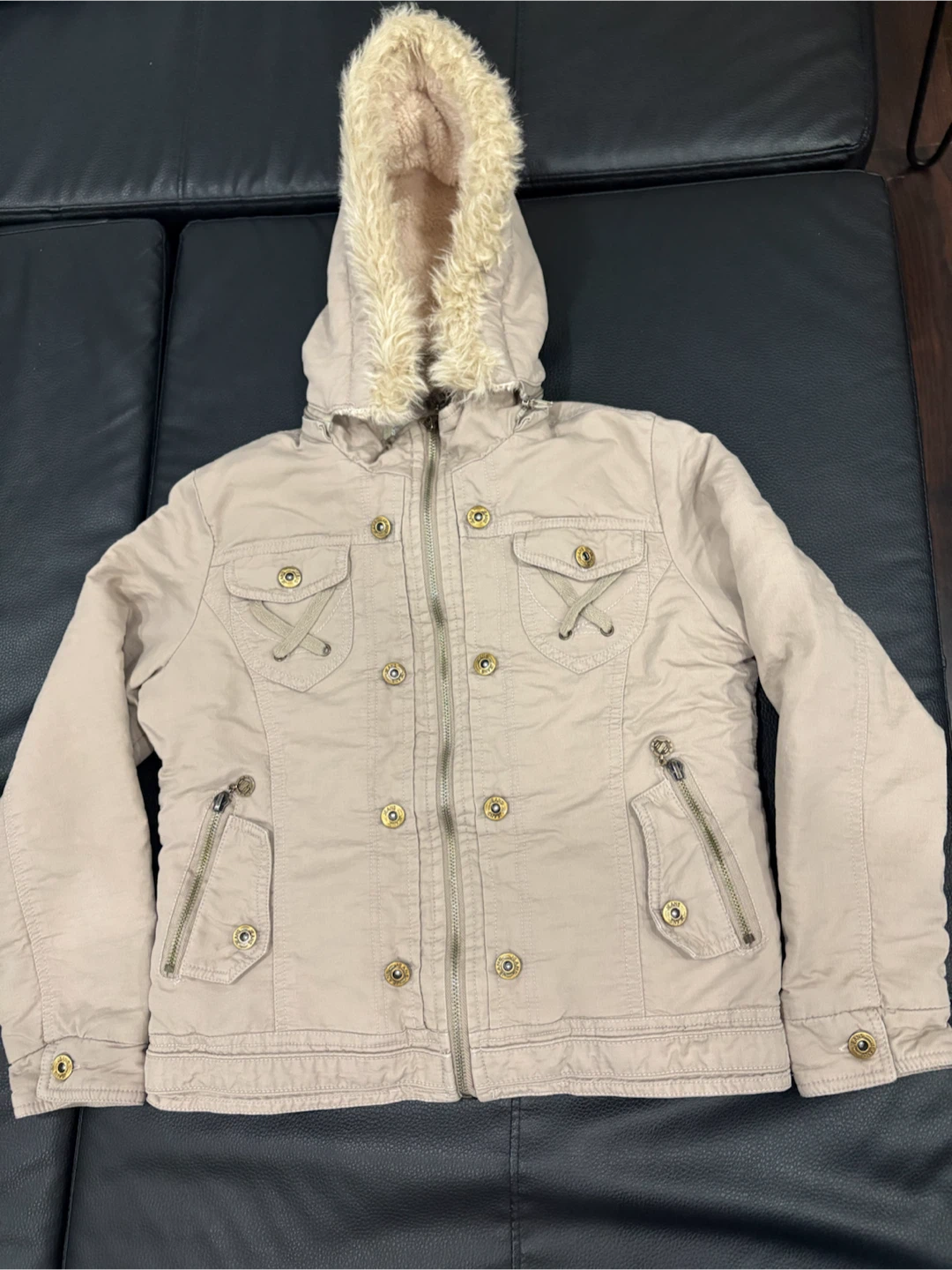 Girls XL Tan Sherpa Lined Hooded Jacket - photo 2