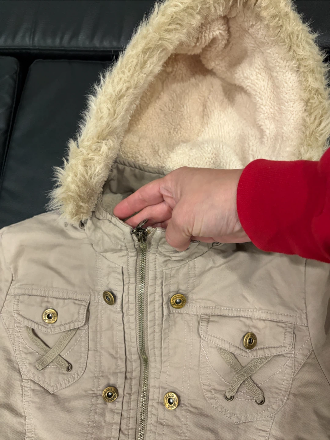 Girls XL Tan Sherpa Lined Hooded Jacket - photo 4