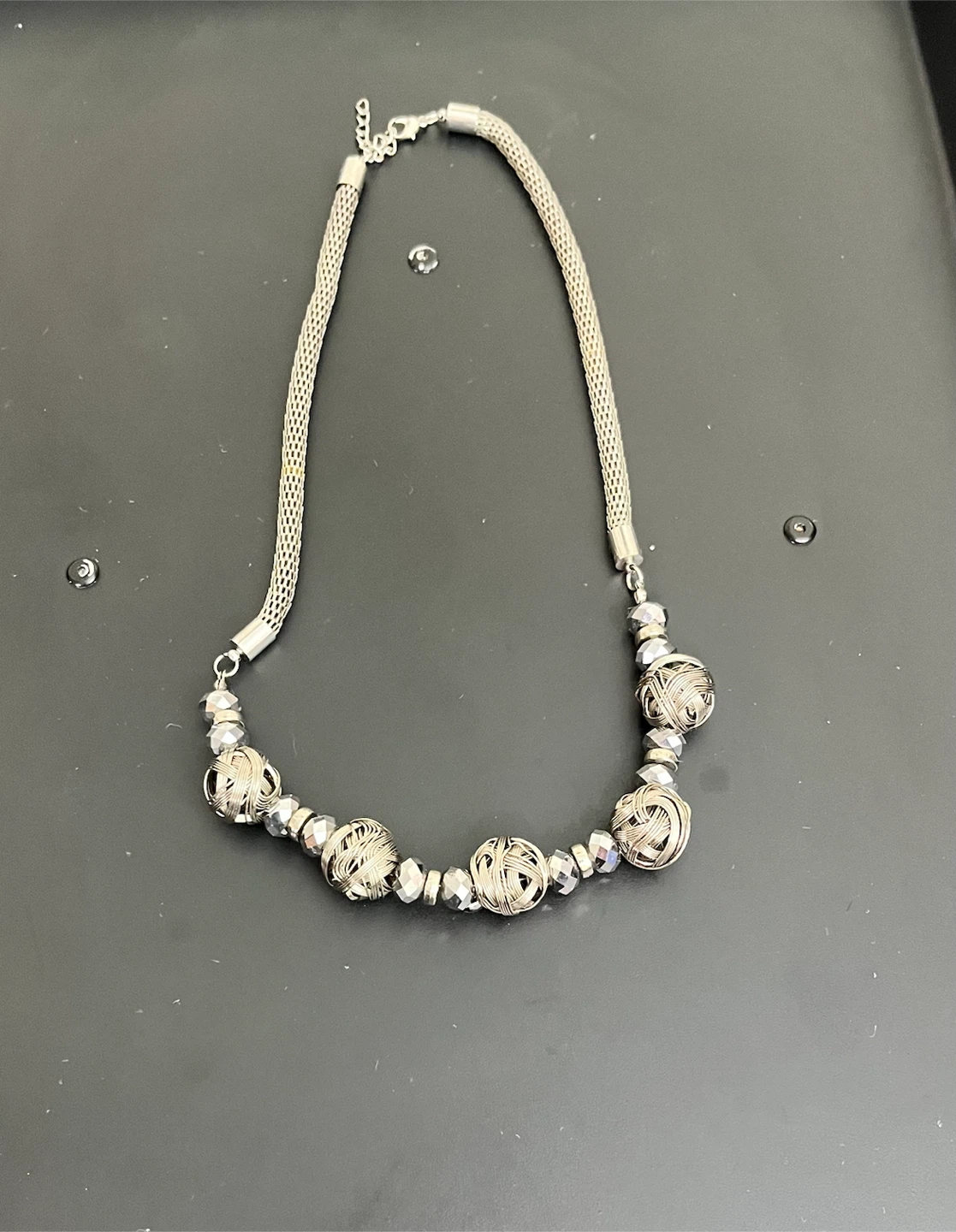 Silver Tone Statement Necklace with Beaded Accents - photo 3