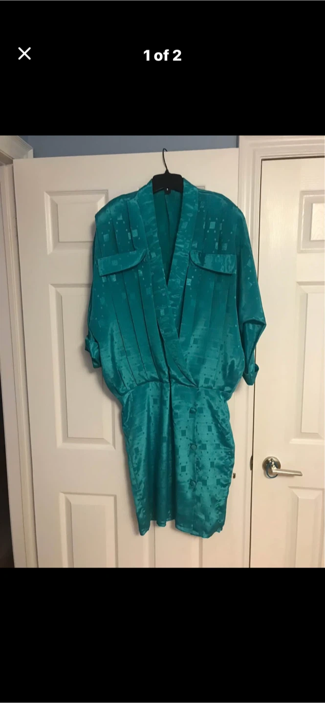 Teal Geometric Print Button-Up Dress