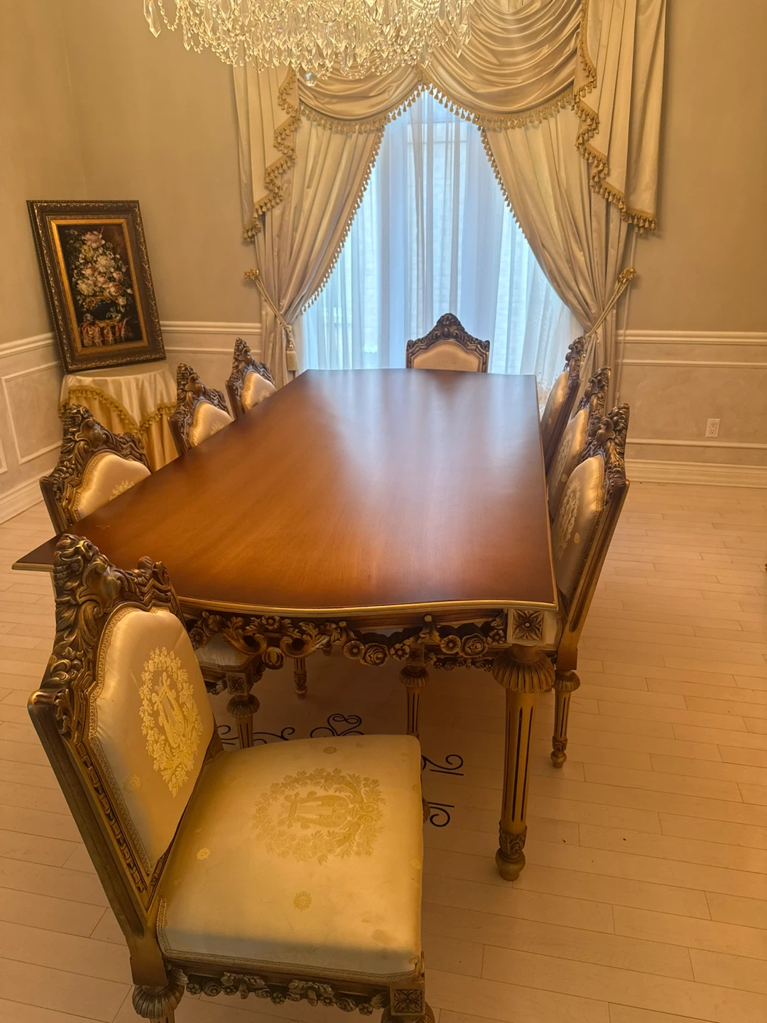 Italian design 9 pieces Ornate Dining Table and Chairs Set - photo 2