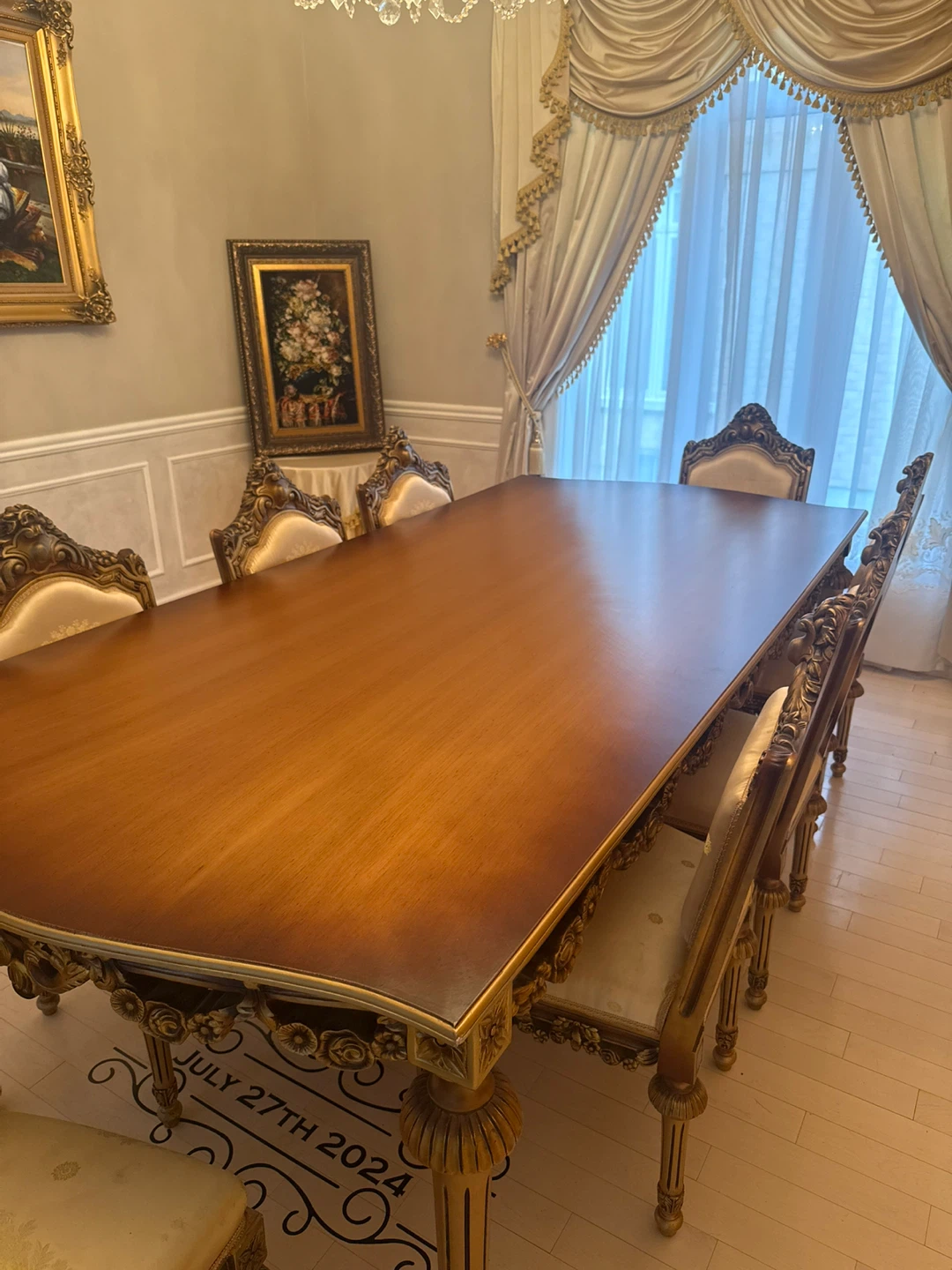 Italian design 9 pieces Ornate Dining Table and Chairs Set - photo 3