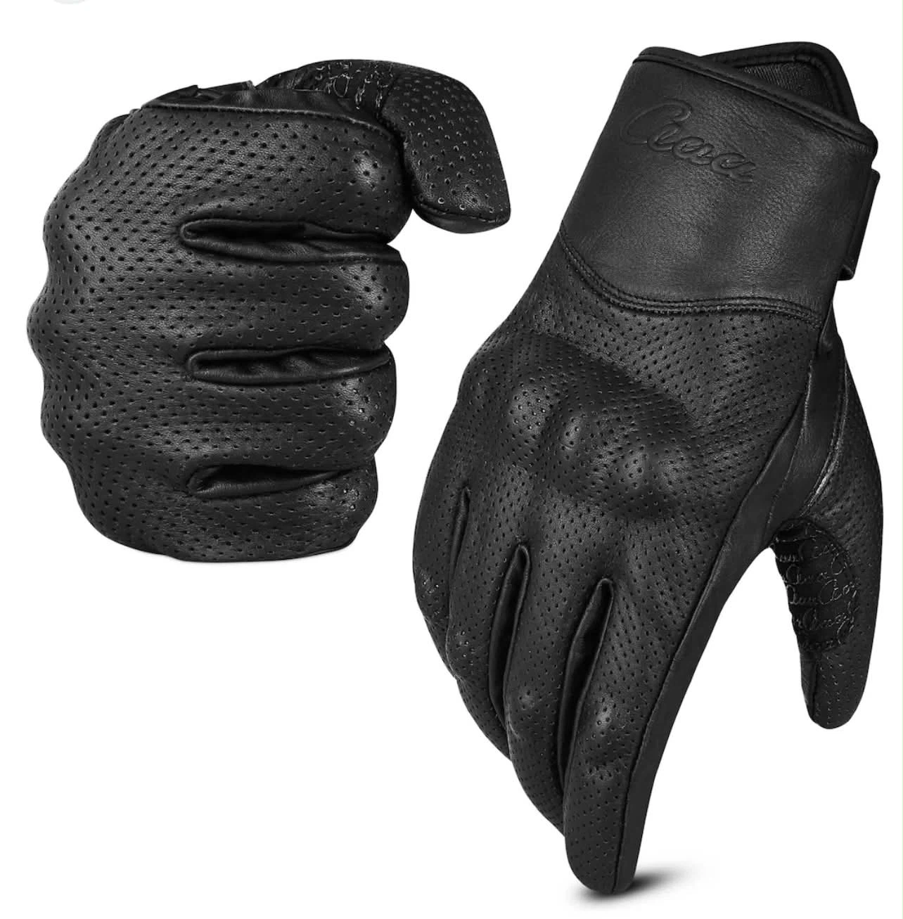 Perforated Leather Motorcycle Gloves (Medium)