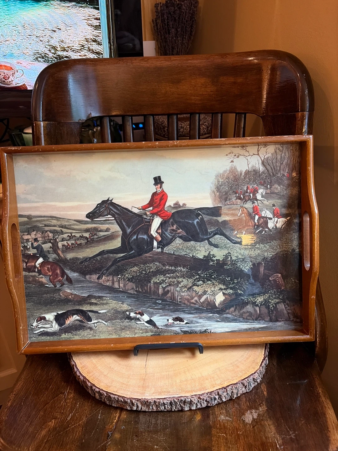 Beautiful Vintage Fox Hunting Scene Serving Tray