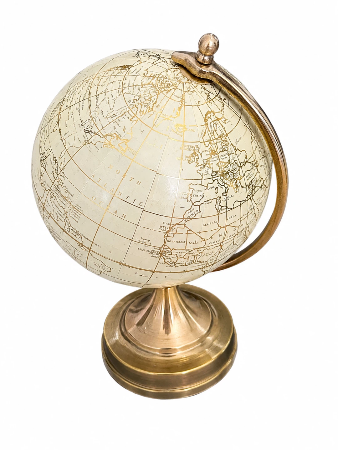 Vintage-Inspired Ivory & Brass Decorative World Globe
