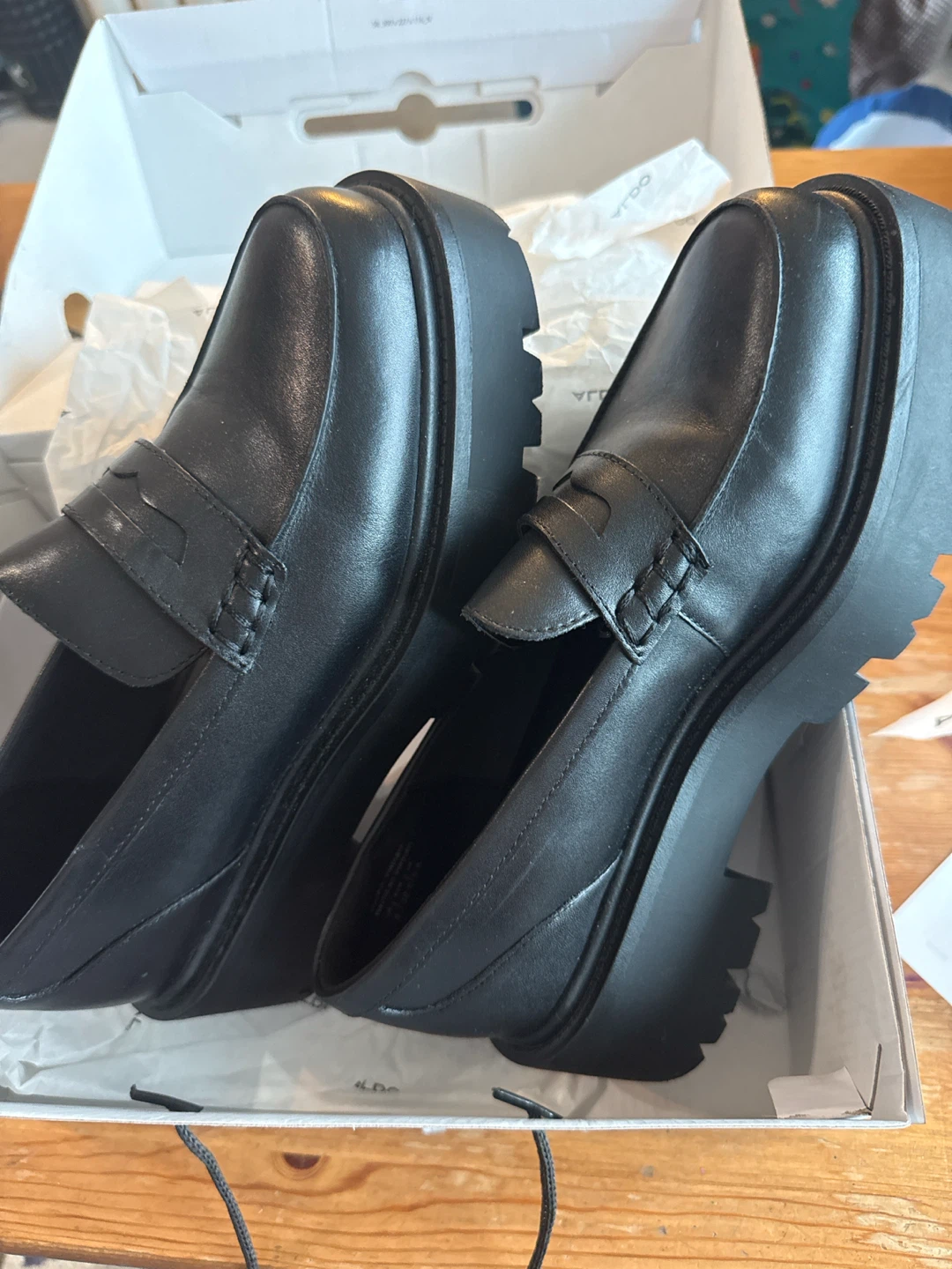 ALDO Black Leather Platform Loafers