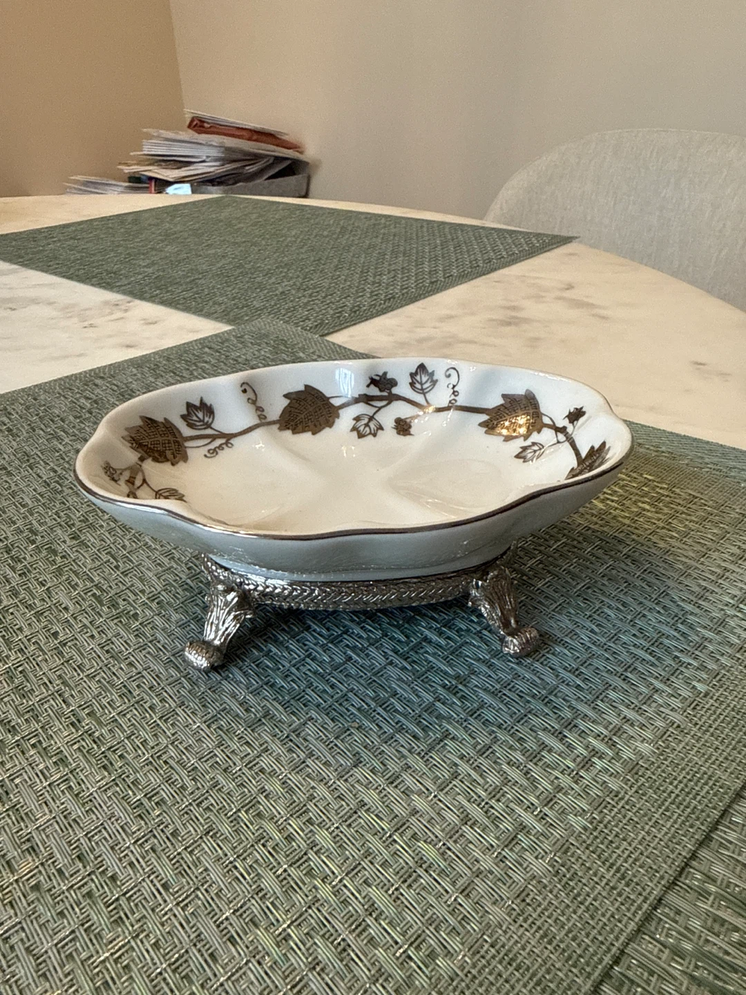 Vintage Divided Serving Dish with Ornate Base