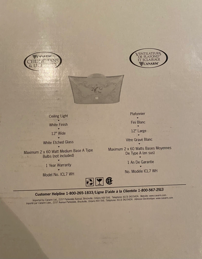 Canarm 12" Ceiling Light White Etched Glass - photo 2