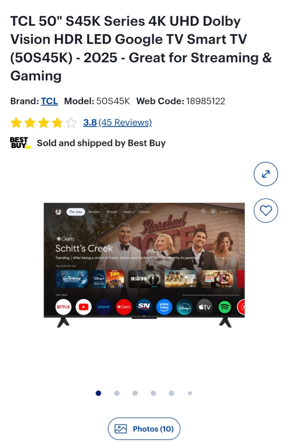TCL 50" S45K Series 4K UHD Smart Google TV